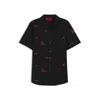 Hugo Boss Relaxed-fit Shorts In Printed Cotton Poplin In Black