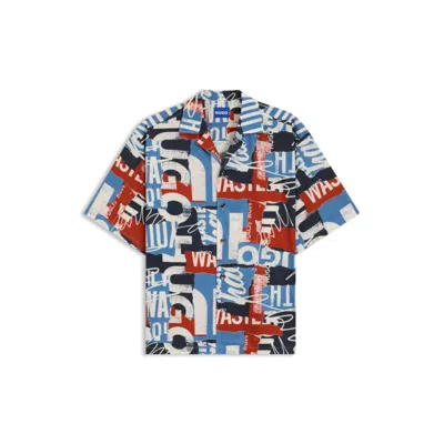 Hugo Boss Relaxed-fit Shorts In Printed Cotton Poplin In Blue