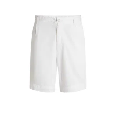Hugo Boss Relaxed-fit Shorts In Stretch-cotton Twill In White