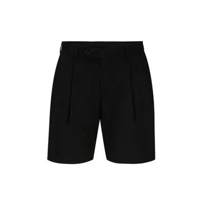 Hugo Boss Relaxed-fit Shorts In Stretch Virgin Wool In Black