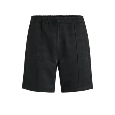 Hugo Boss Relaxed-fit Shorts With Geometric Logos In Black