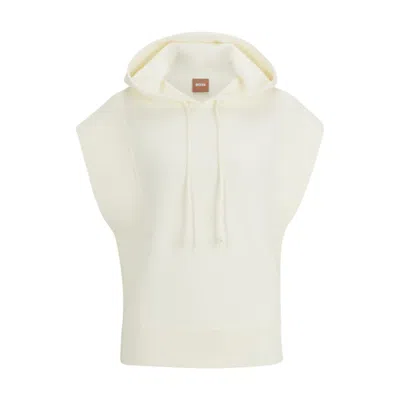 Hugo Boss Relaxed-fit Sleeveless Hoodie In Stretch Fabric In White