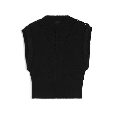 Hugo Boss Relaxed-fit Sleeveless Top In Structured Italian Yarn In Black