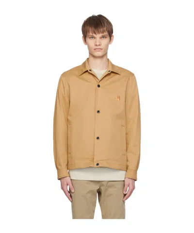 Hugo Boss Relaxed-fit Snap Casual Jacket In Brown