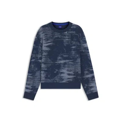 Hugo Boss Relaxed-fit Sweater In Cotton With Jacquard Pattern In Blue