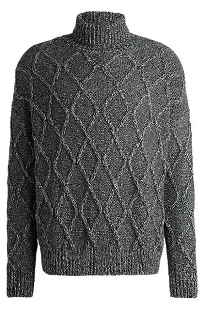 Hugo Boss Relaxed-fit Sweater With Cable-knit Structure In 030mediumgrey