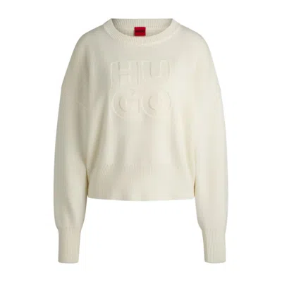 Hugo Boss Relaxed-fit Sweater With Embossed Logo In White