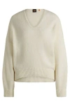 Hugo Boss Relaxed-fit Sweater With V Neckline In White