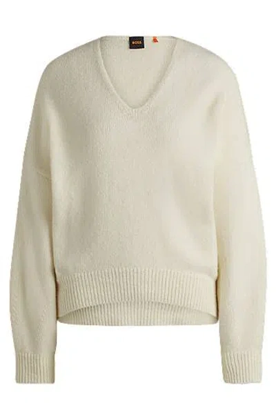Hugo Boss Relaxed-fit Sweater With V Neckline In White