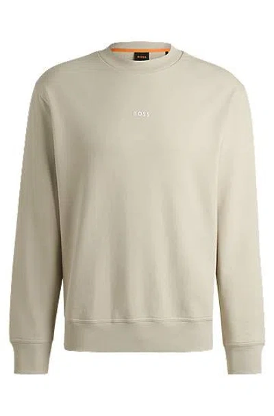 Hugo Boss Relaxed-fit Sweatshirt In Cotton Terry With Contrast Logo In Beige