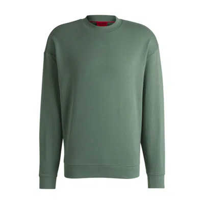 Hugo Boss Relaxed-fit Sweatshirt In Cotton Terry With Logo Print In Green