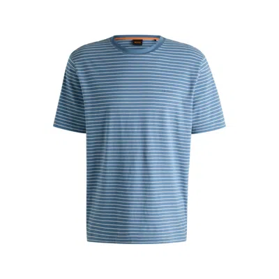 Hugo Boss Relaxed-fit T-shirt In Cotton With Horizontal Stripes In Blue