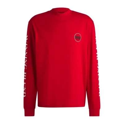 Hugo Boss Relaxed-fit T-shirt In Cotton With Racing Prints In Pink