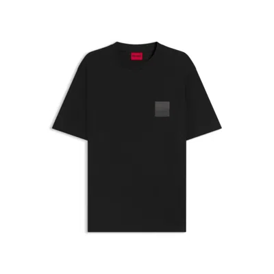 Hugo Boss Relaxed-fit T-shirt In Cotton With Split Logos In Black
