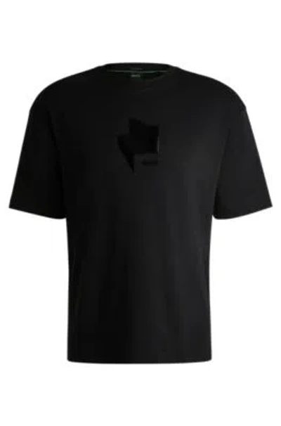 Hugo Boss Relaxed-fit T-shirt In Interlock Cotton With Gloss Artwork In Black