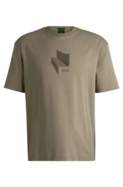HUGO BOSS RELAXED-FIT T-SHIRT IN INTERLOCK COTTON WITH GLOSS ARTWORK 