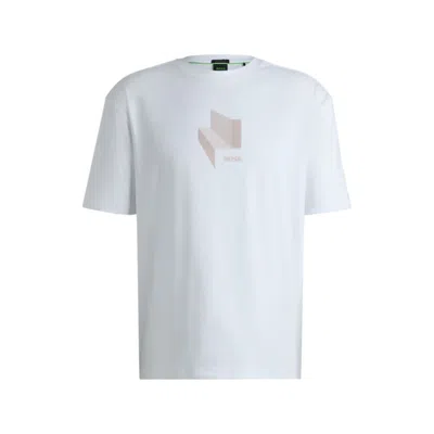 Hugo Boss Relaxed-fit T-shirt In Interlock Cotton With Gloss Artwork In White