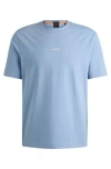 Hugo Boss Relaxed-fit T-shirt In Stretch Cotton With Logo Print In Blue