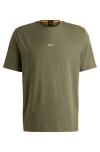 Hugo Boss Relaxed-fit T-shirt In Stretch Cotton With Logo Print In Green