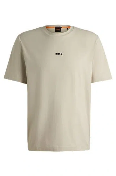 Hugo Boss Relaxed-fit T-shirt In Stretch Cotton With Logo Print In Sand