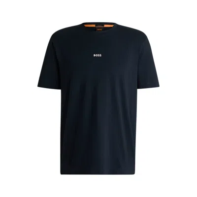 Hugo Boss Relaxed-fit T-shirt In Stretch Cotton With Logo Print In Blue