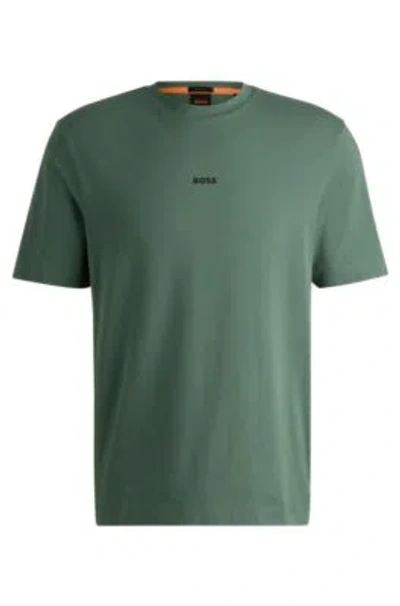 Hugo Boss Relaxed-fit T-shirt In Stretch Cotton With Logo Print In Light Green