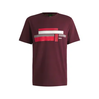 Hugo Boss Relaxed-fit T-shirt In Stretch Fabric With Logo Artwork In Red