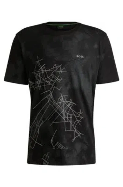 Hugo Boss Relaxed-fit T-shirt With Decorative Reflective Print In Black