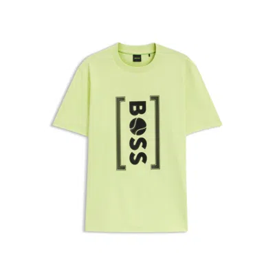 Hugo Boss Relaxed-fit T-shirt With Tennis-inspired Mesh-print Logo In Green