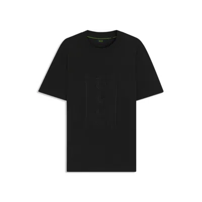 Hugo Boss Relaxed-fit T-shirt With Tennis-inspired Mesh-print Logo In Black