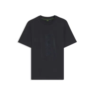 Hugo Boss Relaxed-fit T-shirt With Tennis-inspired Mesh-print Logo In Blue
