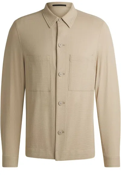 Hugo Boss Relaxed-fit Textured Jacket In Nude