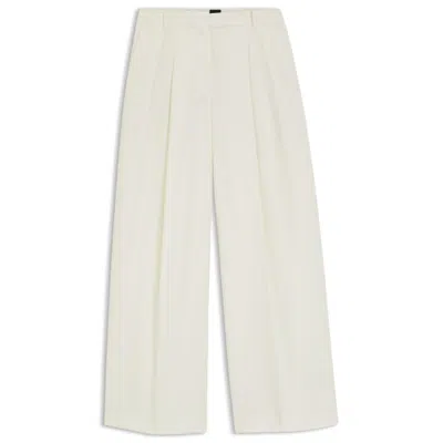 Hugo Boss Relaxed-fit Trousers In A Wool Blend In White