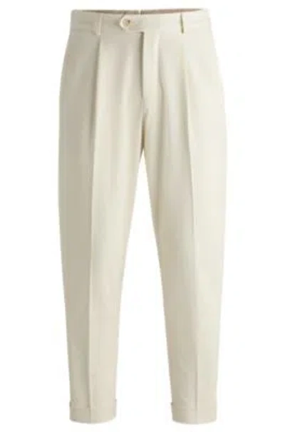 Hugo Boss Relaxed-fit Trousers In Cotton, Wool And Stretch In White