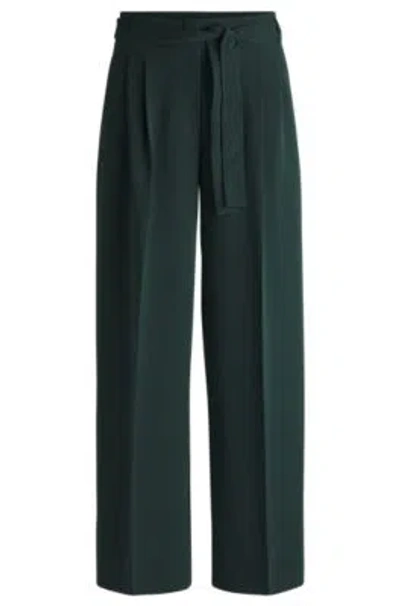 Hugo Boss Relaxed-fit Trousers In Crease-resistant Japanese Crepe In Light Green
