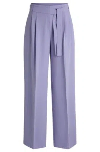 Hugo Boss Relaxed-fit Trousers In Crease-resistant Japanese Crepe In Purple
