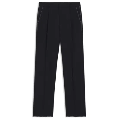 Hugo Boss Relaxed-fit Trousers In Melange Wool In Black