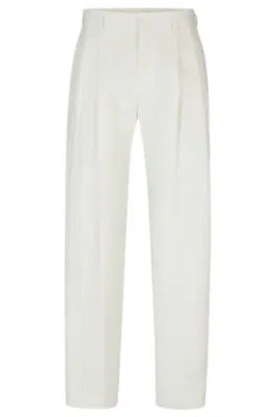 Hugo Boss Relaxed-fit Trousers In Micro-patterned Linen In White