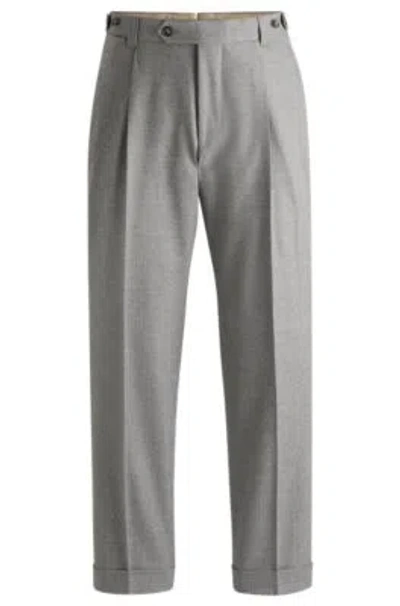 Hugo Boss Relaxed-fit Trousers In Micro-patterned Wool In Light Grey