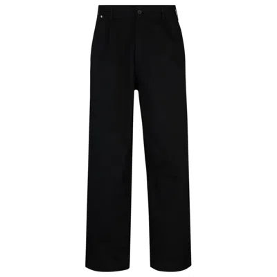 Hugo Boss Relaxed-fit Trousers In Stretch-cotton Twill In Black