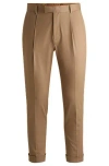 Hugo Boss Relaxed-fit Trousers In Stretch Fabric With Pleat Front In Beige