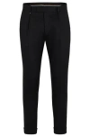 Hugo Boss Relaxed-fit Trousers In Stretch Fabric With Pleat Front In Black