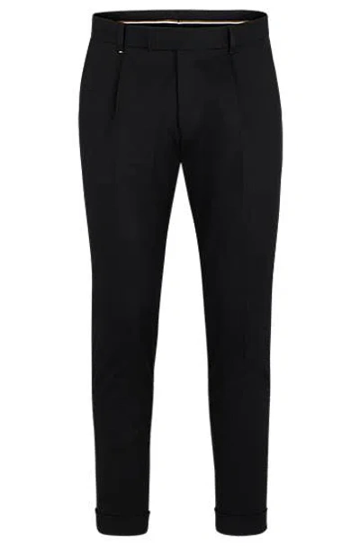 Hugo Boss Relaxed-fit Trousers In Stretch Fabric With Pleat Front In Black