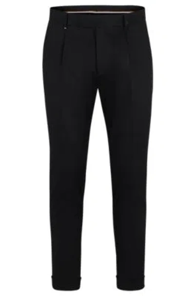 Hugo Boss Relaxed-fit Trousers In Stretch Fabric With Pleat Front In Black