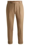 Hugo Boss Relaxed-fit Trousers In Stretch Fabric With Pleat Front In Light Beige