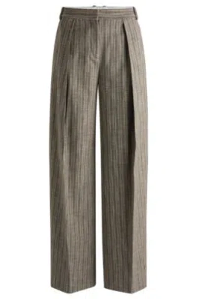 Hugo Boss Relaxed-fit Trousers In Striped Melange Cloth In Patterned