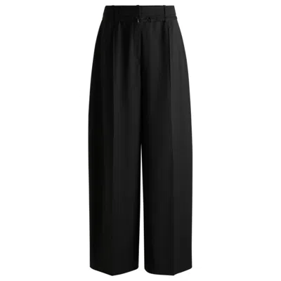 Hugo Boss Relaxed-fit Trousers In Virgin Wool In Black