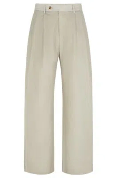 Hugo Boss Relaxed-fit Trousers In Virgin Wool In Light Beige