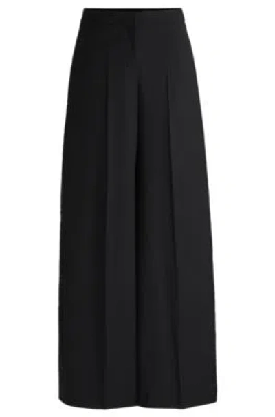 Hugo Boss Relaxed-fit Trousers In Wool In Black