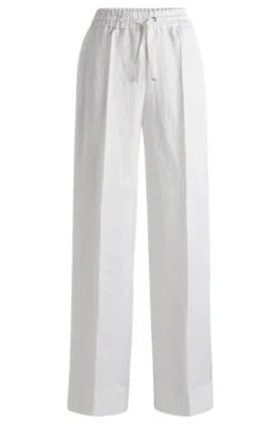 Hugo Boss Relaxed-fit Trousers With Hardware-tipped Drawcord In White